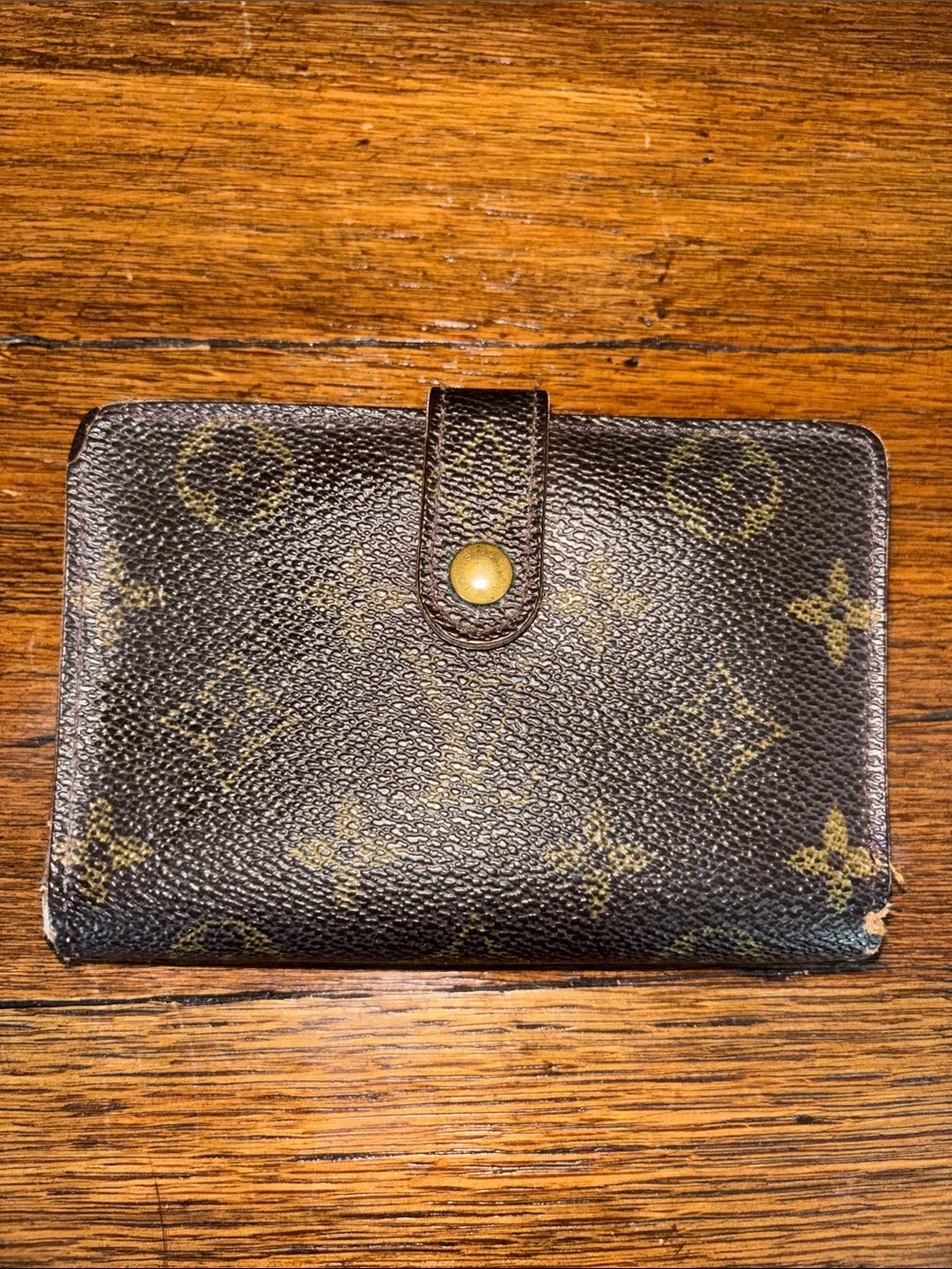 Vintage Louis Vuitton Wallet Monogram Pattern Brown Leather Snap Wallet